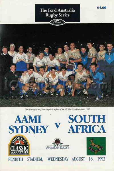 1993 Sydney v South Africa  Rugby Programme